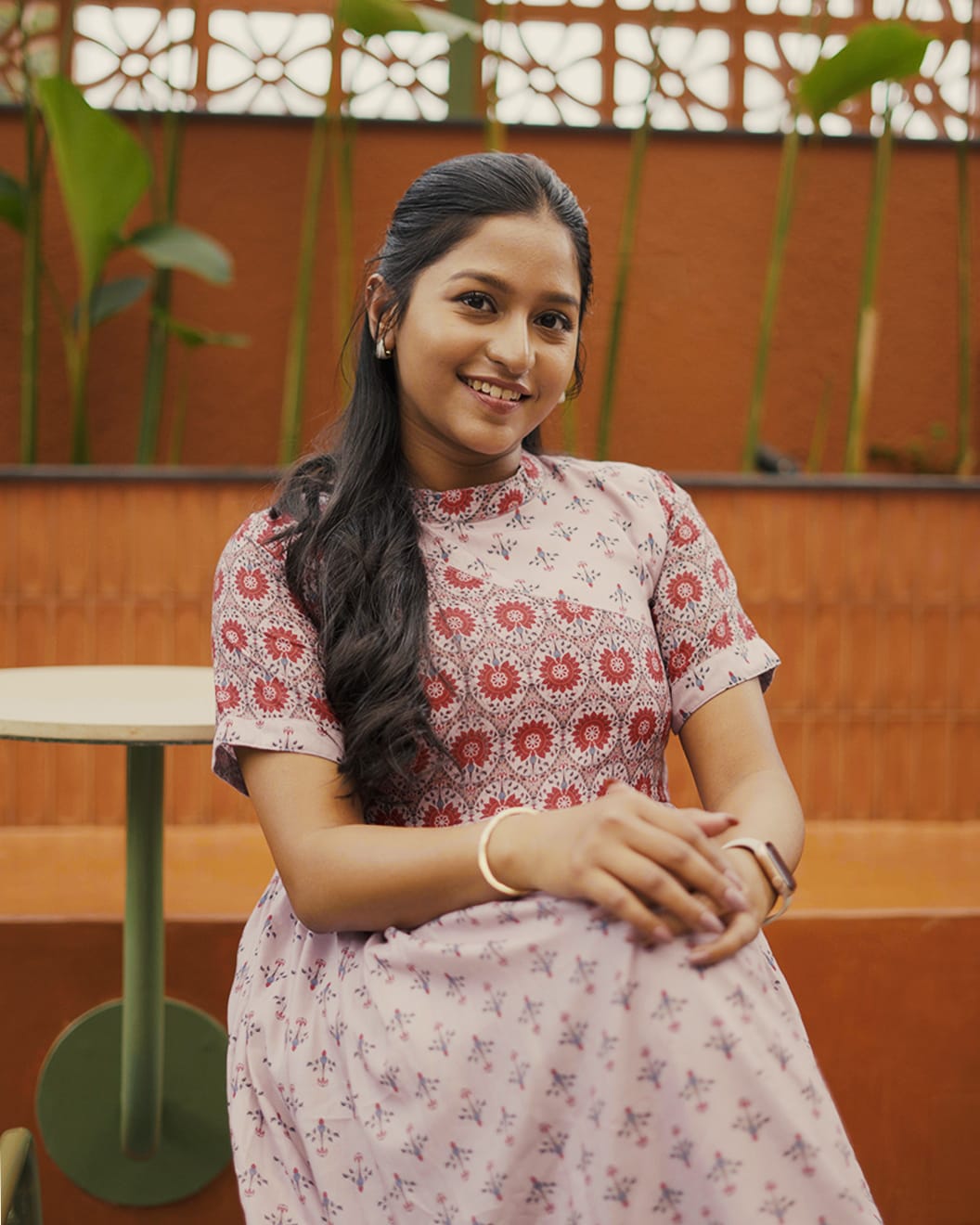 Kiaraah Lisa Polycotton Patterned Maxi Dress with Half Sleeves and Cinched Waist